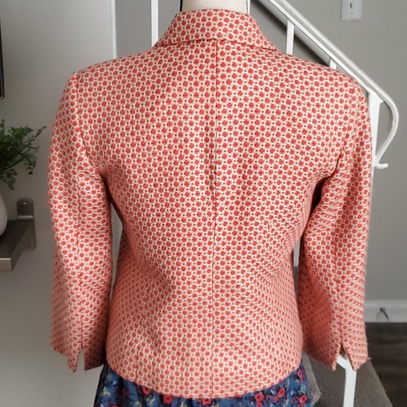 RETRO Style ANTHROPOLOGIE Spring Coral & Cream Tapemeasure Blazer US Size 6 - Picture 3 of 9